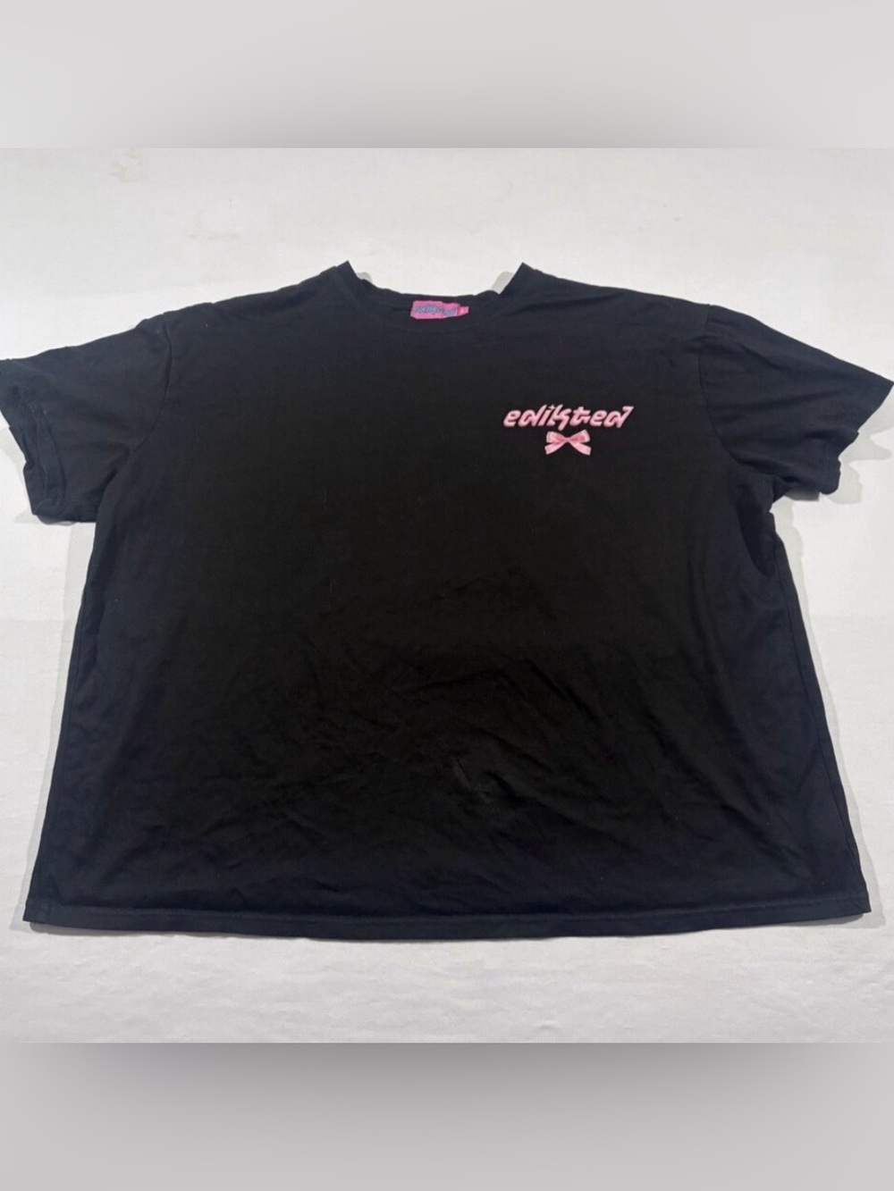 Edikted Black Short-Sleeve Tee with Pink Chest Logo